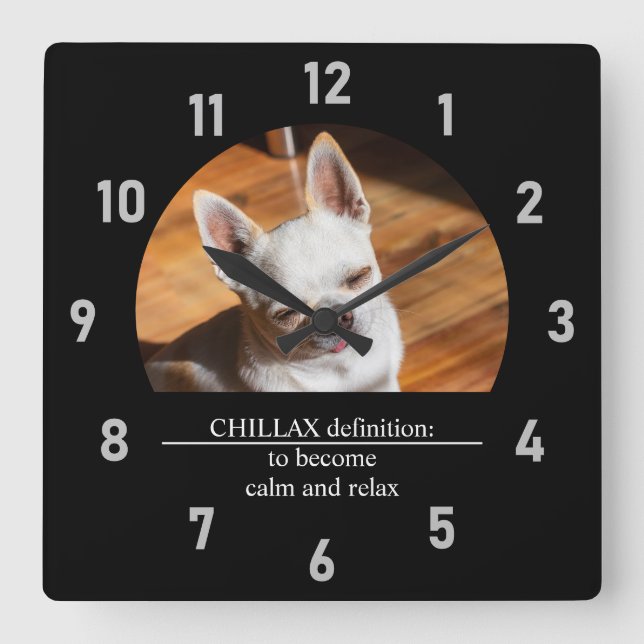 Chillax Chihuahua sleepy relaxed tongue out Photo Square Wall Clock (Front)