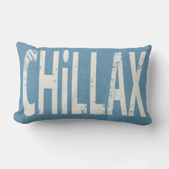 Chillax Skateboard Word Art Pillow Denim Blue (Front)