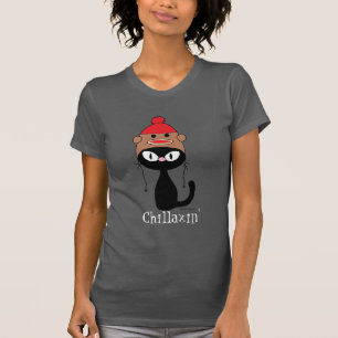 Chillaxin' Black Cat With Sock Monkey Hat T-Shirt