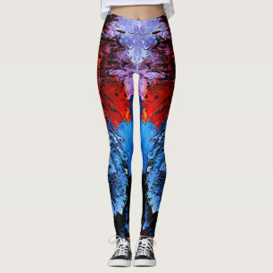 Chilled Inferno Blue Red Contemporary Abstract Art Leggings