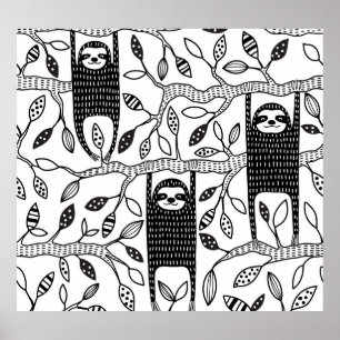 Chilled Sloths: Cute Animal Pattern. Poster