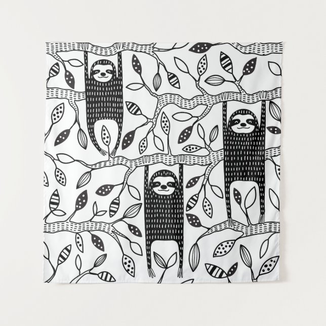 Chilled Sloths: Cute Animal Pattern. Tapestry (Front)