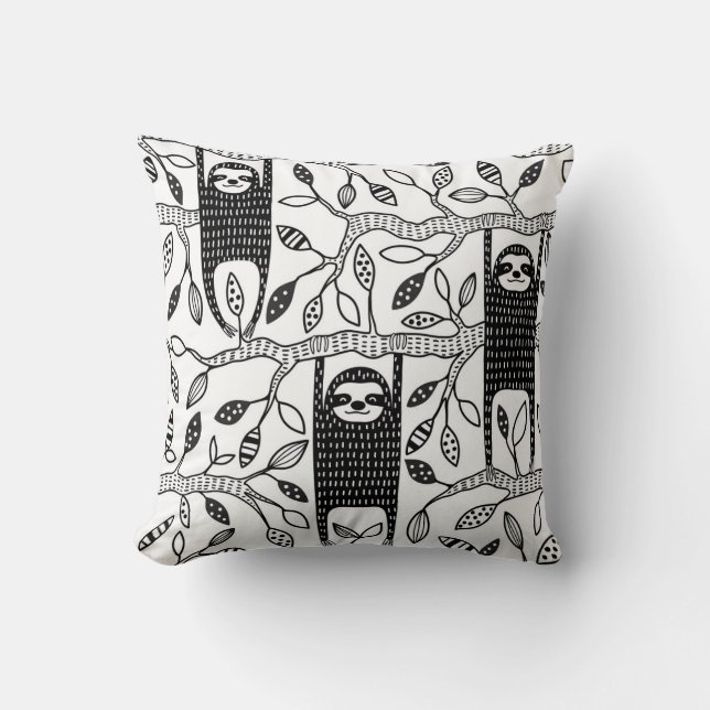 Chilled Sloths: Cute Animal Pattern. Throw Pillow (Front)