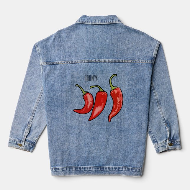 Chilli cartoon illustration  denim jacket (Back)