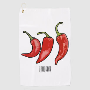 Chilli cartoon illustration golf towel
