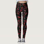 Chilli Pattern| Red Black and Green Leggings<br><div class="desc">Red Hot Chilli Pattern Design featuring hand-painted red and green chillis on a black background. If you would like to change the colour of the background please click customize further. Matching accessories available in the store.</div>