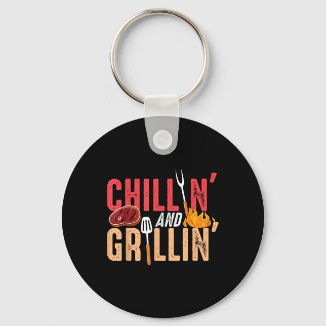 Chillin And Grillin Barbecue Party  Keychain (Front)