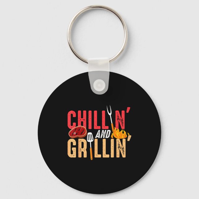 Chillin and grillin barbecue party  keychain (Front)