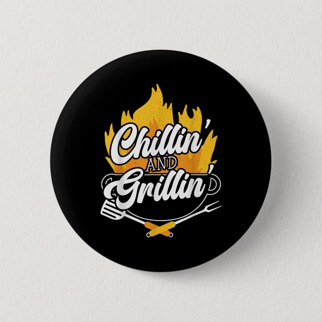 Chillin And Grillin Bbq Grillmaster Barbecue  2 Inch Round Button (Front)