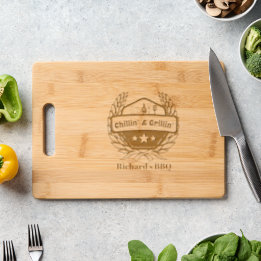 Chillin' and Grillin' Dad Funny | Custom Name Cutting Board