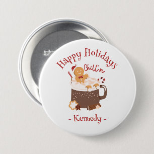 Chillin' Christmas Hot Chocolate and Gingerbread 3 Inch Round Button