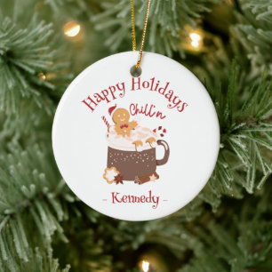 Chillin' Christmas Hot Chocolate and Gingerbread Ceramic Ornament