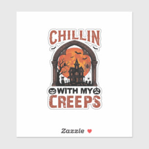 Chillin Creeps Halloween Haunted House Orange Moon
