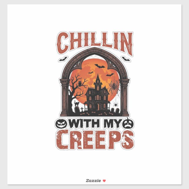 Chillin Creeps Halloween Haunted House Orange Moon (Sheet)