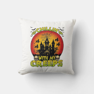 Chillin Creeps Haunted House Halloween Witches Sku Throw Pillow