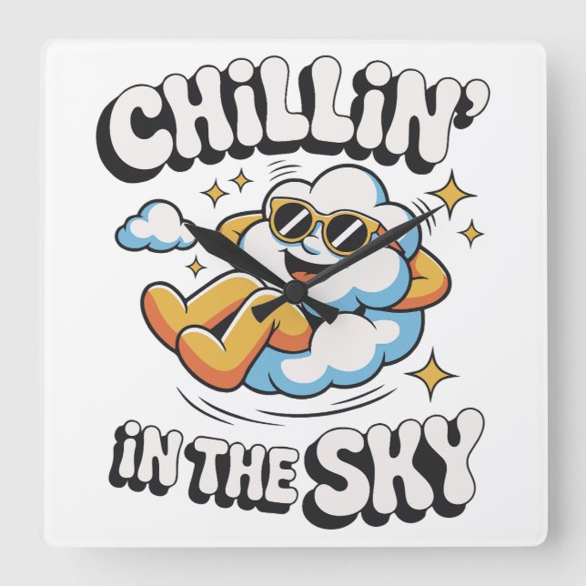   Chillin' in the Sky – Fun Cloud Wall Clock  (Front)
