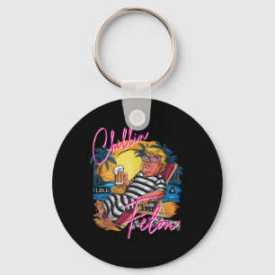 Chillin Like A Felon Retro Pink Summer Beer Funny Keychain