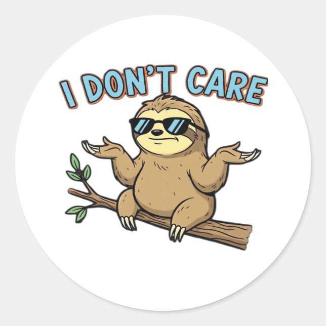 Chillin' Sloth I Don't Care Design Essential T-Shi Classic Round Sticker (Front)