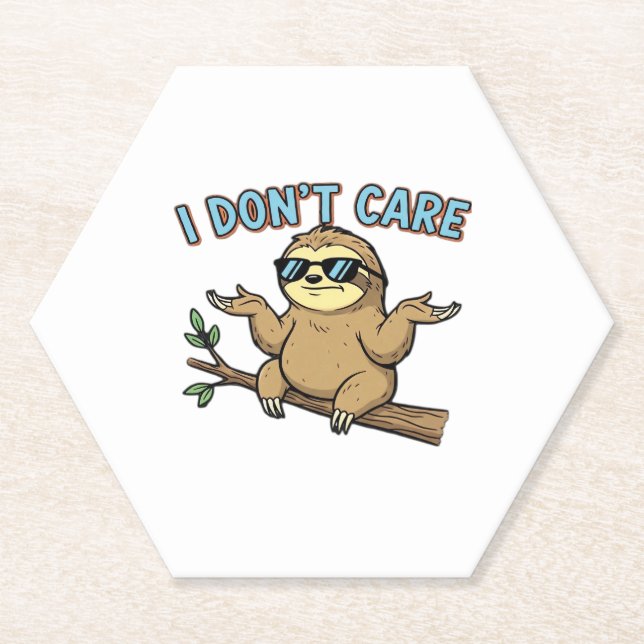 Chillin' Sloth I Don't Care Design Essential T-Shi Paper Coaster (Front)