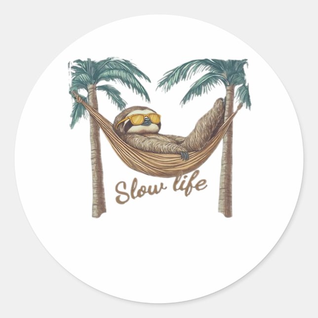 Chillin' Sloth in a Hammock Oversized T-Shirt Classic Round Sticker (Front)