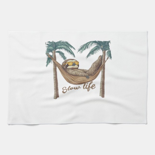 Chillin' Sloth in a Hammock Oversized T-Shirt Kitchen Towel (Horizontal)
