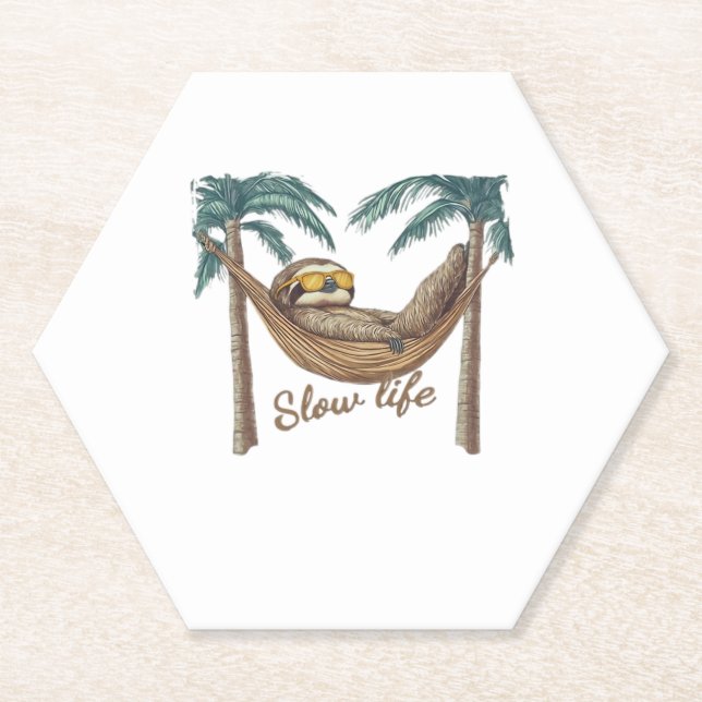 Chillin' Sloth in a Hammock Oversized T-Shirt Paper Coaster (Front)