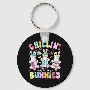 Chillin With Bunnies Pharmacy Tech Nurse Easter Keychain