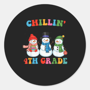 Chillin With My 4th Grade Snowmies Christmas Teach Classic Round Sticker