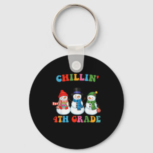 Chillin With My 4th Grade Snowmies Christmas Teach Keychain