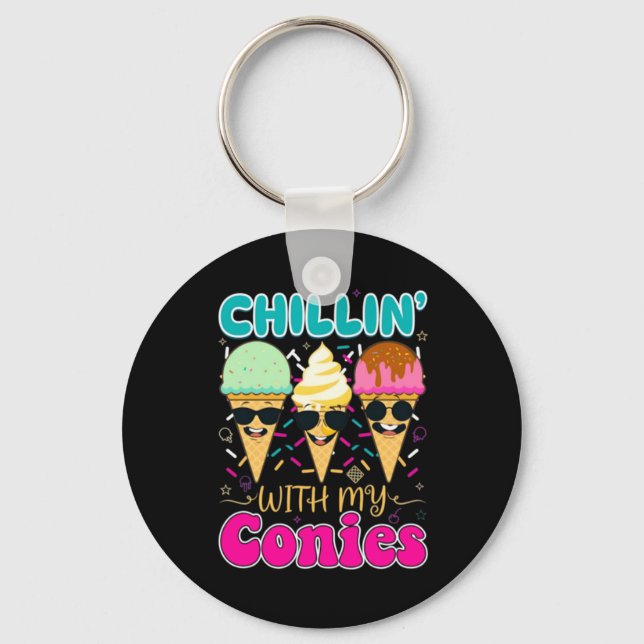 Chillin With My Conies Retro Ice Cream Summer Keychain (Front)
