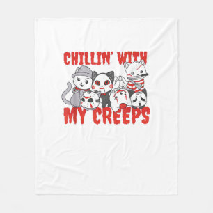 Chillin With My Creeps Cat Horror Killer Halloween Fleece Blanket