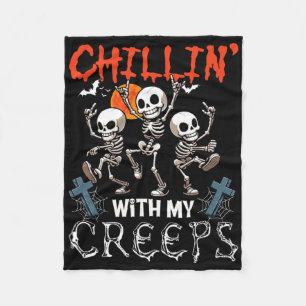 Chillin' With My Creeps Halloween Three Horror Ske Fleece Blanket