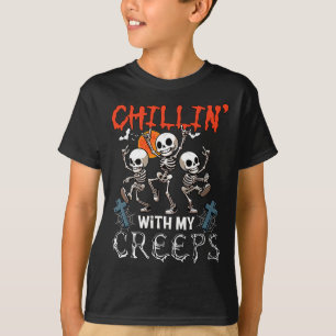 Chillin' With My Creeps Halloween Three Horror Ske T-Shirt