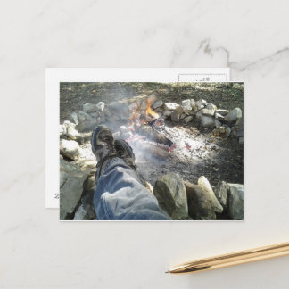 Chillin with my feet up by the campfire postcard