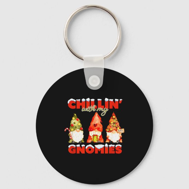 Chillin' With My Gnomies Christmas Matching Family Keychain (Front)