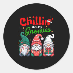 Chillin' With My Gnomies Funny Christmas Gnome Fam Classic Round Sticker