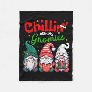 Chillin' With My Gnomies Funny Christmas Gnome Fam Fleece Blanket