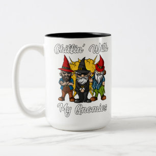 Chillin With My Gnomies Funny Garden Gnomes Two-Tone Coffee Mug