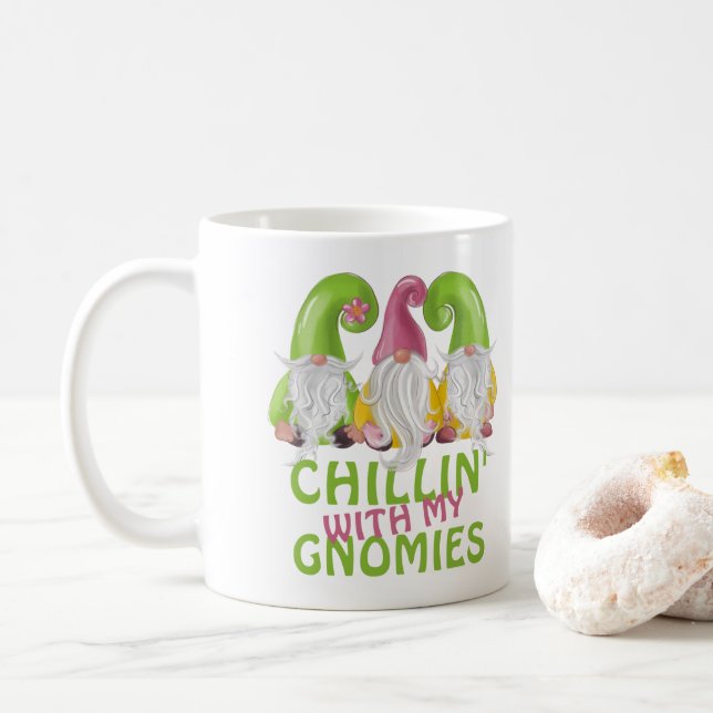 Chillin With My Gnomies Gnome Humour Coffee Mug (With Donut)