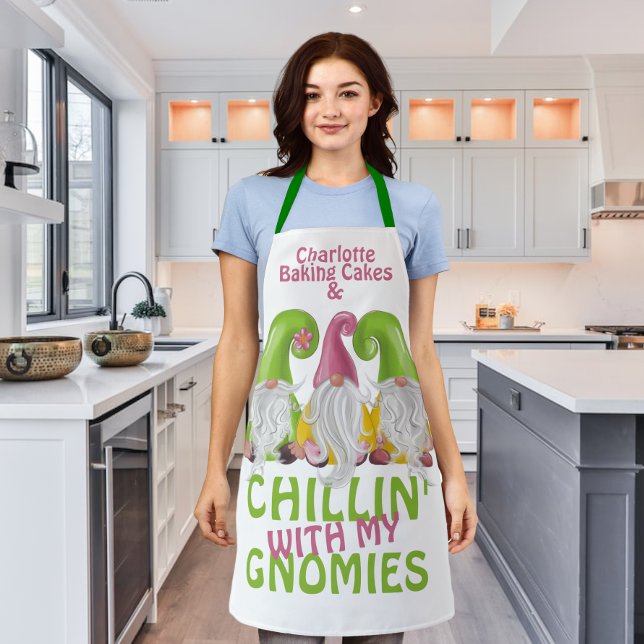 Chillin With My Gnomies Gnome Humour Personalized Apron (Creator Uploaded)