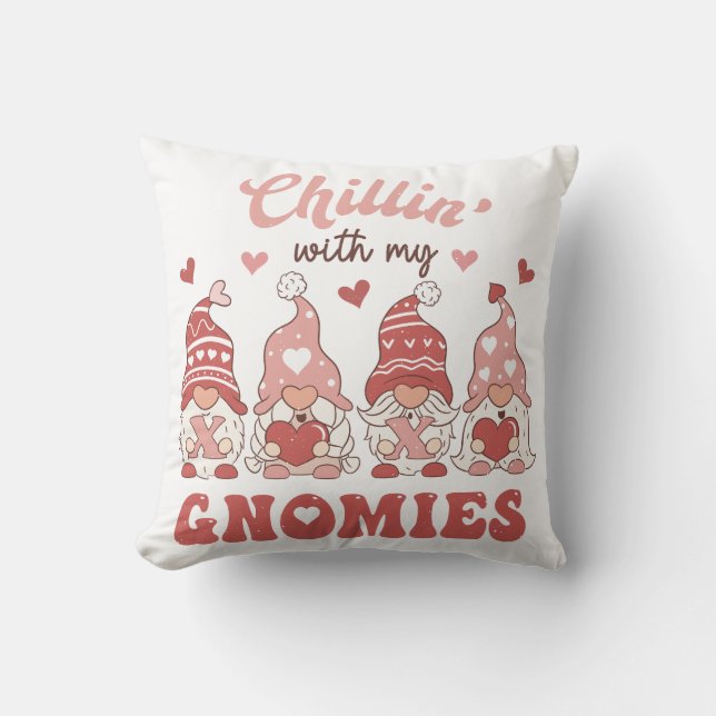 Chillin With My Gnomies Throw Pillow (Front)
