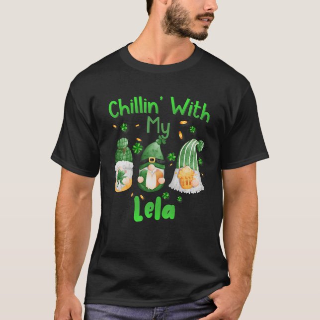 Chillin With My Lela Green Plaid Gnomes St Patrick T-Shirt (Front)