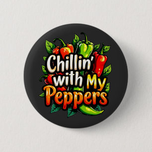 Chillin' with My Peppers - Colourful Chili Graphic 2 Inch Round Button