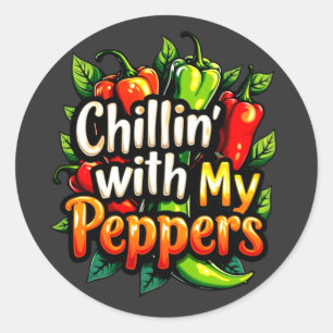 Chillin' with My Peppers - Colourful Chili Graphic Classic Round Sticker