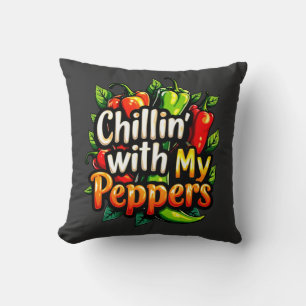 Chillin' with My Peppers - Colourful Chili Graphic Throw Pillow