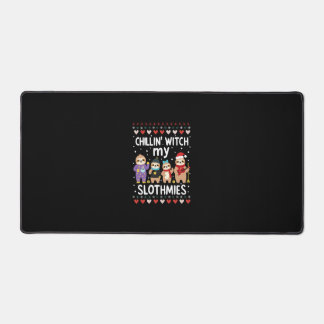 Chillin With My Slothmies Funny Sloth Ugly Christm Desk Mat