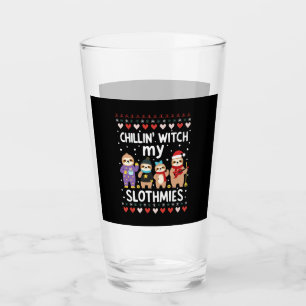 Chillin With My Slothmies Funny Sloth Ugly Christm Glass