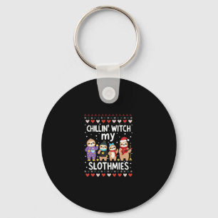 Chillin With My Slothmies Funny Sloth Ugly Christm Keychain