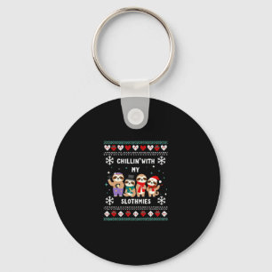 Chillin With My Slothmies Funny Sloth Ugly Christm Keychain