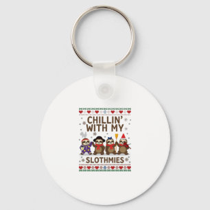 Chillin With My Slothmies Funny Sloth Ugly Christm Keychain